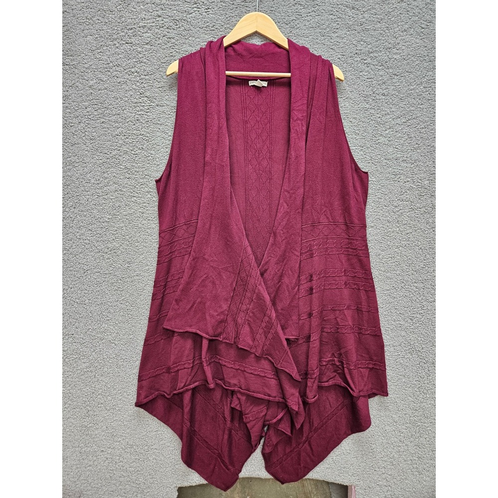 Cato Sleeveless Cardigan Vest 22/24W Burgundy Waterfall Open Front Knit Boho